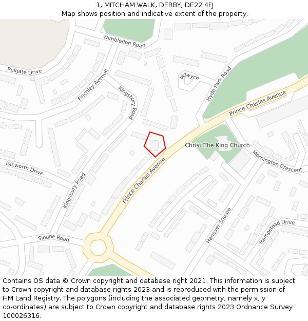 1, MITCHAM WALK, DERBY, DE22 4FJ: Location map and indicative extent of plot