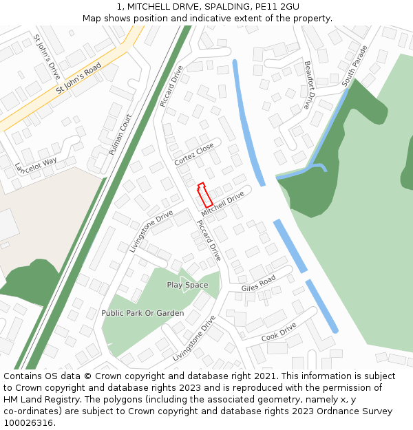 1, MITCHELL DRIVE, SPALDING, PE11 2GU: Location map and indicative extent of plot