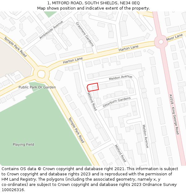 1, MITFORD ROAD, SOUTH SHIELDS, NE34 0EQ: Location map and indicative extent of plot