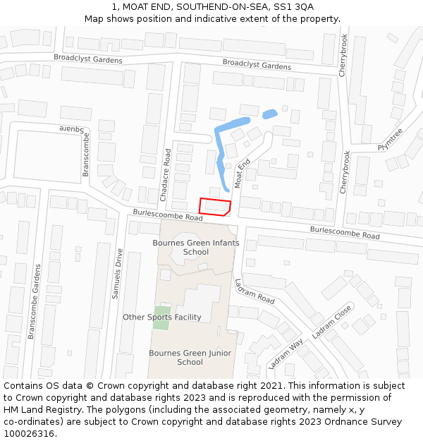 1, MOAT END, SOUTHEND-ON-SEA, SS1 3QA: Location map and indicative extent of plot