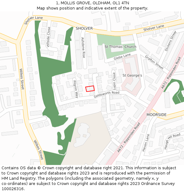 1, MOLLIS GROVE, OLDHAM, OL1 4TN: Location map and indicative extent of plot