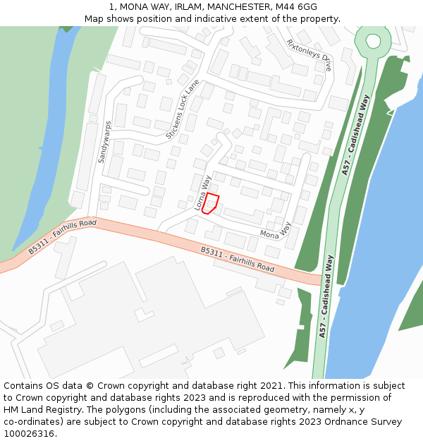 1, MONA WAY, IRLAM, MANCHESTER, M44 6GG: Location map and indicative extent of plot