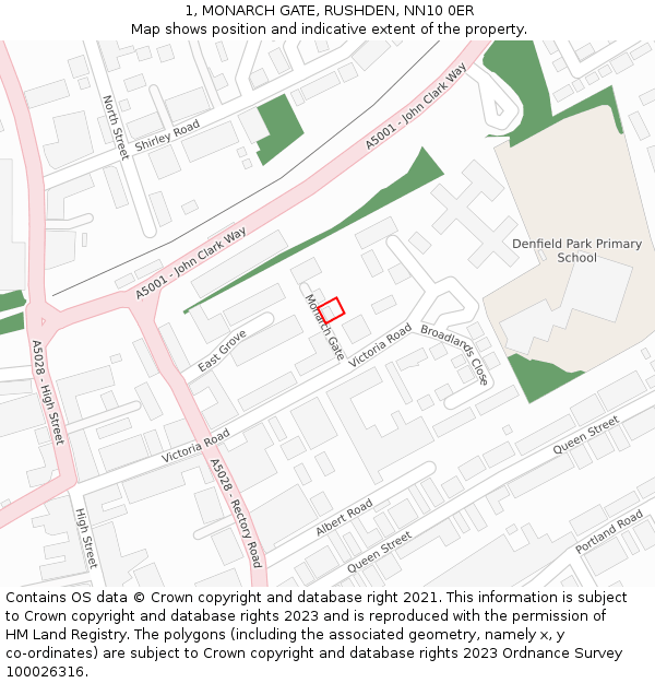 1, MONARCH GATE, RUSHDEN, NN10 0ER: Location map and indicative extent of plot