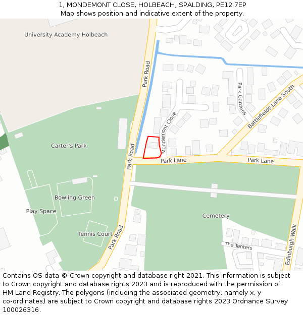 1, MONDEMONT CLOSE, HOLBEACH, SPALDING, PE12 7EP: Location map and indicative extent of plot