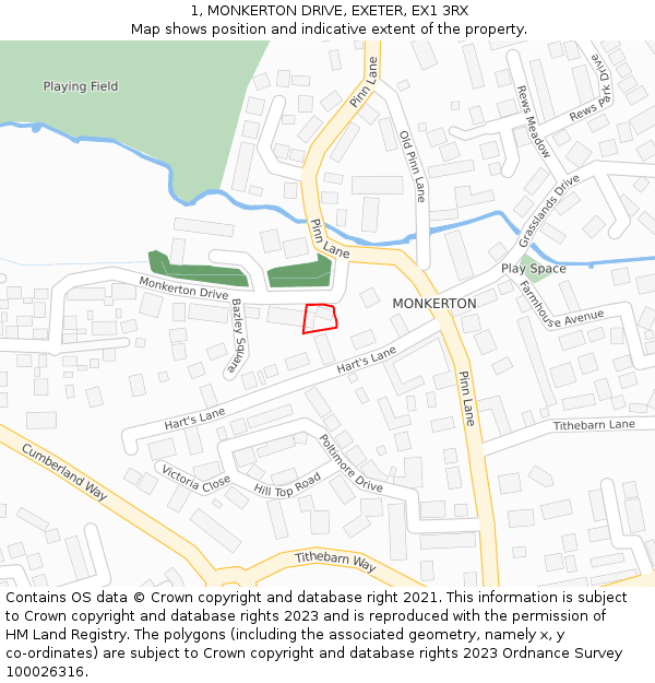 1, MONKERTON DRIVE, EXETER, EX1 3RX: Location map and indicative extent of plot