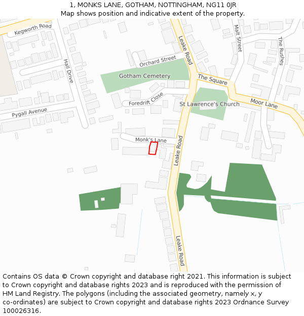 1, MONKS LANE, GOTHAM, NOTTINGHAM, NG11 0JR: Location map and indicative extent of plot