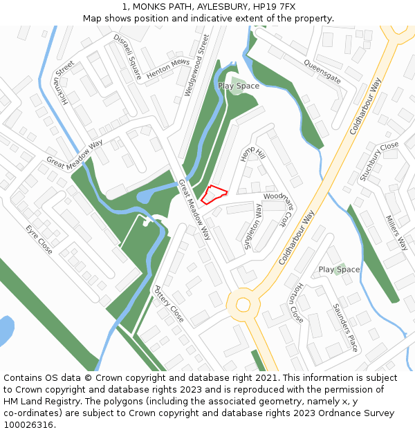 1, MONKS PATH, AYLESBURY, HP19 7FX: Location map and indicative extent of plot