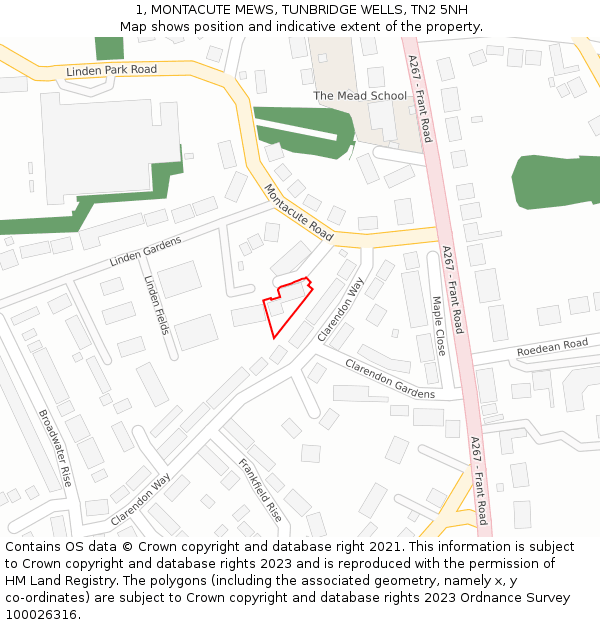 1, MONTACUTE MEWS, TUNBRIDGE WELLS, TN2 5NH: Location map and indicative extent of plot