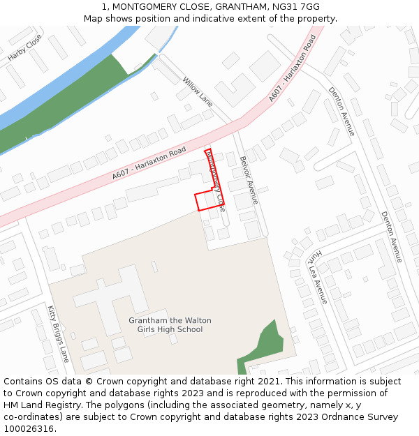 1, MONTGOMERY CLOSE, GRANTHAM, NG31 7GG: Location map and indicative extent of plot