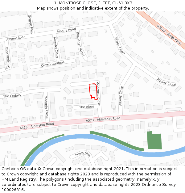 1, MONTROSE CLOSE, FLEET, GU51 3XB: Location map and indicative extent of plot