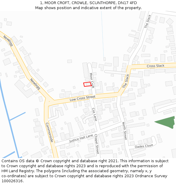 1, MOOR CROFT, CROWLE, SCUNTHORPE, DN17 4FD: Location map and indicative extent of plot