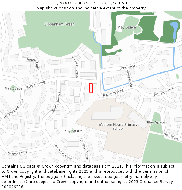 1, MOOR FURLONG, SLOUGH, SL1 5TL: Location map and indicative extent of plot
