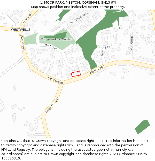 1, MOOR PARK, NESTON, CORSHAM, SN13 9YJ: Location map and indicative extent of plot