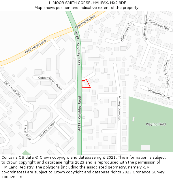 1, MOOR SMITH COPSE, HALIFAX, HX2 9DF: Location map and indicative extent of plot