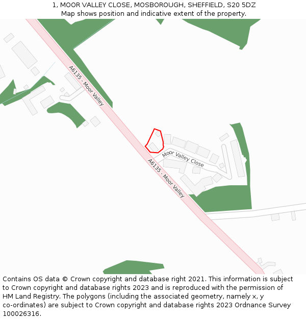 1, MOOR VALLEY CLOSE, MOSBOROUGH, SHEFFIELD, S20 5DZ: Location map and indicative extent of plot