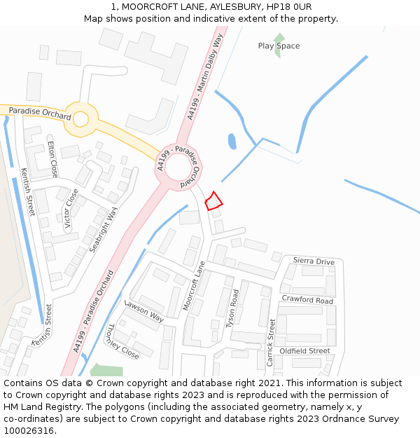 1, MOORCROFT LANE, AYLESBURY, HP18 0UR: Location map and indicative extent of plot