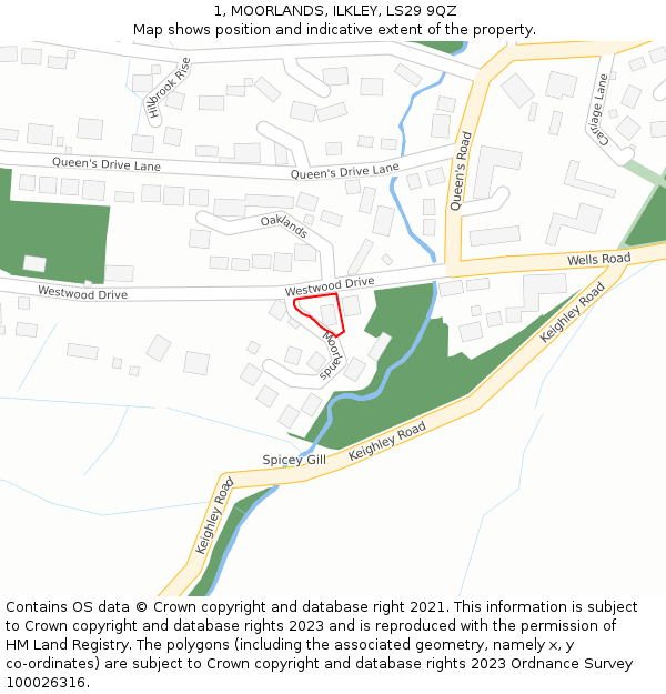 1, MOORLANDS, ILKLEY, LS29 9QZ: Location map and indicative extent of plot