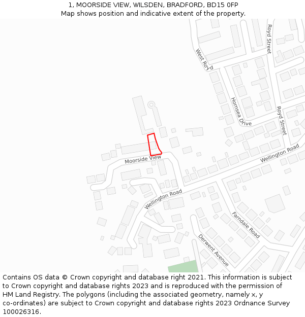 1, MOORSIDE VIEW, WILSDEN, BRADFORD, BD15 0FP: Location map and indicative extent of plot