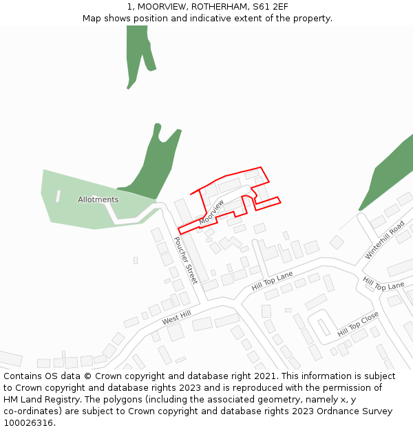 1, MOORVIEW, ROTHERHAM, S61 2EF: Location map and indicative extent of plot