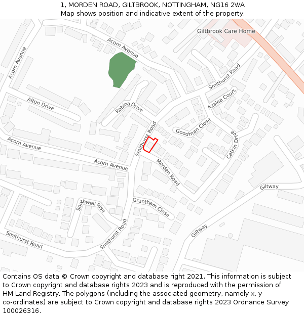 1, MORDEN ROAD, GILTBROOK, NOTTINGHAM, NG16 2WA: Location map and indicative extent of plot