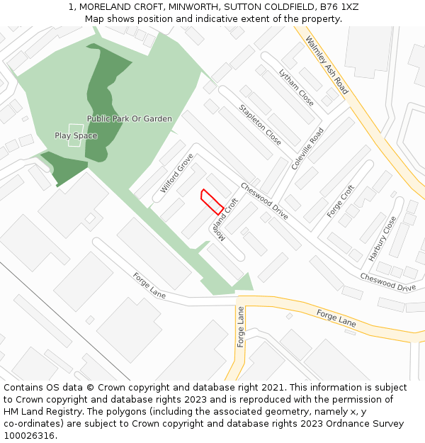 1, MORELAND CROFT, MINWORTH, SUTTON COLDFIELD, B76 1XZ: Location map and indicative extent of plot