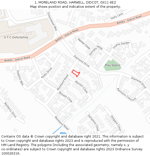 1, MORELAND ROAD, HARWELL, DIDCOT, OX11 6EZ: Location map and indicative extent of plot