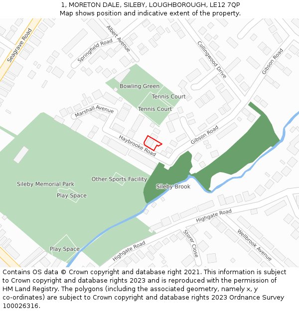 1, MORETON DALE, SILEBY, LOUGHBOROUGH, LE12 7QP: Location map and indicative extent of plot