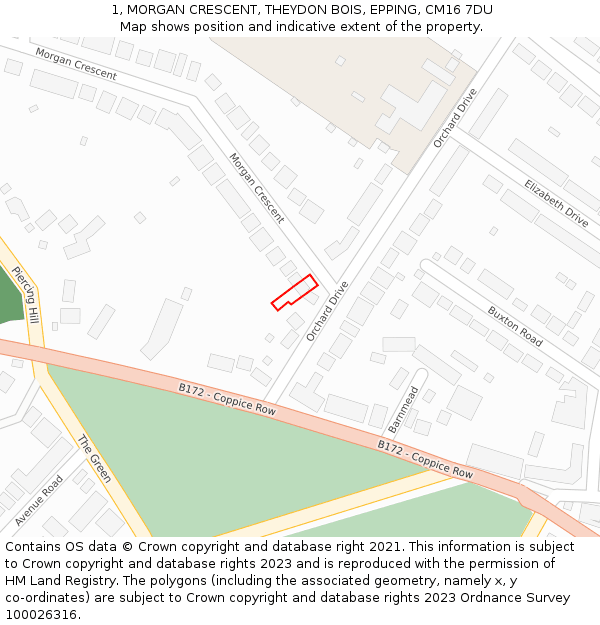 1, MORGAN CRESCENT, THEYDON BOIS, EPPING, CM16 7DU: Location map and indicative extent of plot