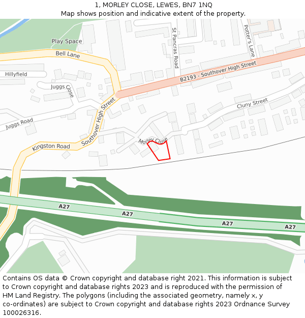 1, MORLEY CLOSE, LEWES, BN7 1NQ: Location map and indicative extent of plot