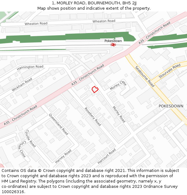 1, MORLEY ROAD, BOURNEMOUTH, BH5 2JJ: Location map and indicative extent of plot