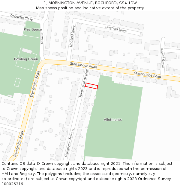 1, MORNINGTON AVENUE, ROCHFORD, SS4 1DW: Location map and indicative extent of plot