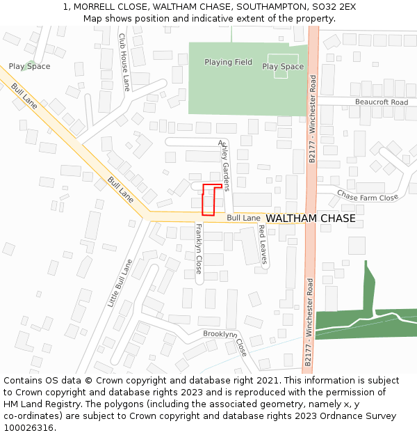 1, MORRELL CLOSE, WALTHAM CHASE, SOUTHAMPTON, SO32 2EX: Location map and indicative extent of plot