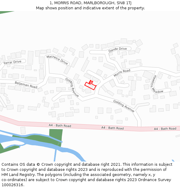 1, MORRIS ROAD, MARLBOROUGH, SN8 1TJ: Location map and indicative extent of plot