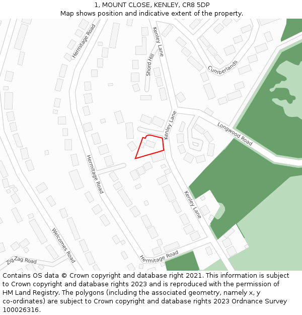 1, MOUNT CLOSE, KENLEY, CR8 5DP: Location map and indicative extent of plot