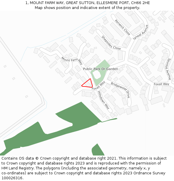 1, MOUNT FARM WAY, GREAT SUTTON, ELLESMERE PORT, CH66 2HE: Location map and indicative extent of plot