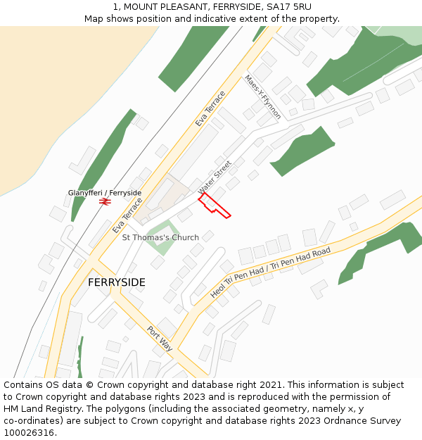 1, MOUNT PLEASANT, FERRYSIDE, SA17 5RU: Location map and indicative extent of plot