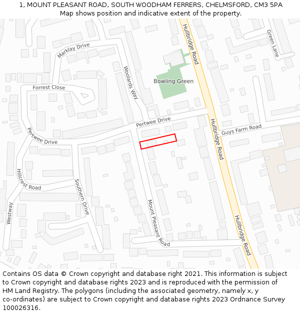 1, MOUNT PLEASANT ROAD, SOUTH WOODHAM FERRERS, CHELMSFORD, CM3 5PA: Location map and indicative extent of plot