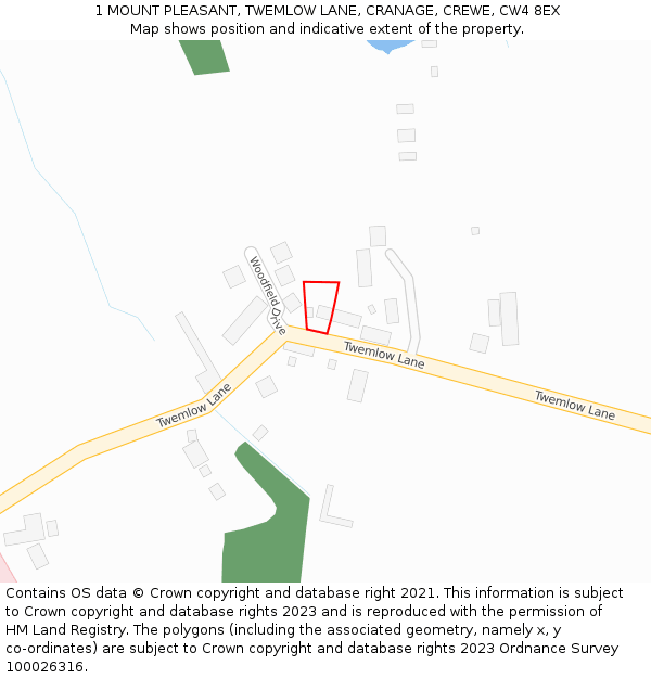 1 MOUNT PLEASANT, TWEMLOW LANE, CRANAGE, CREWE, CW4 8EX: Location map and indicative extent of plot