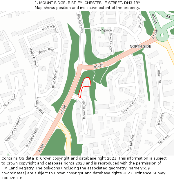 1, MOUNT RIDGE, BIRTLEY, CHESTER LE STREET, DH3 1RY: Location map and indicative extent of plot