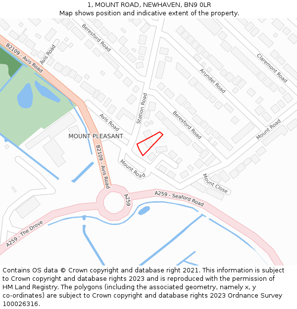 1, MOUNT ROAD, NEWHAVEN, BN9 0LR: Location map and indicative extent of plot