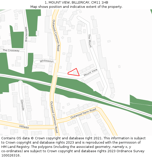 1, MOUNT VIEW, BILLERICAY, CM11 1HB: Location map and indicative extent of plot