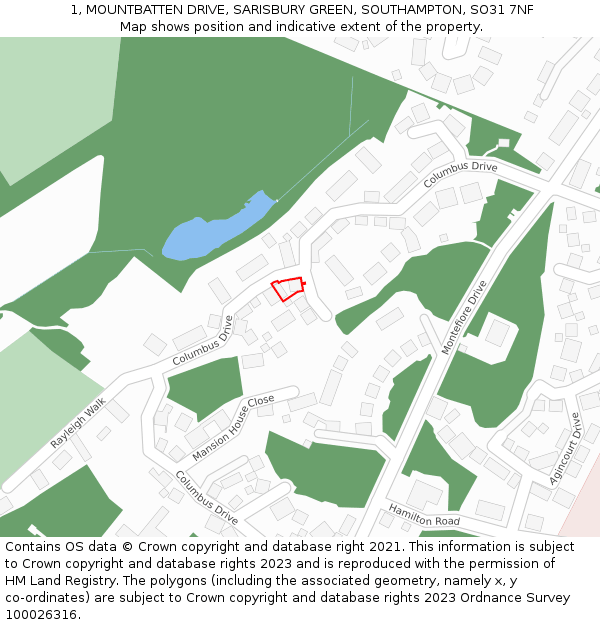 1, MOUNTBATTEN DRIVE, SARISBURY GREEN, SOUTHAMPTON, SO31 7NF: Location map and indicative extent of plot