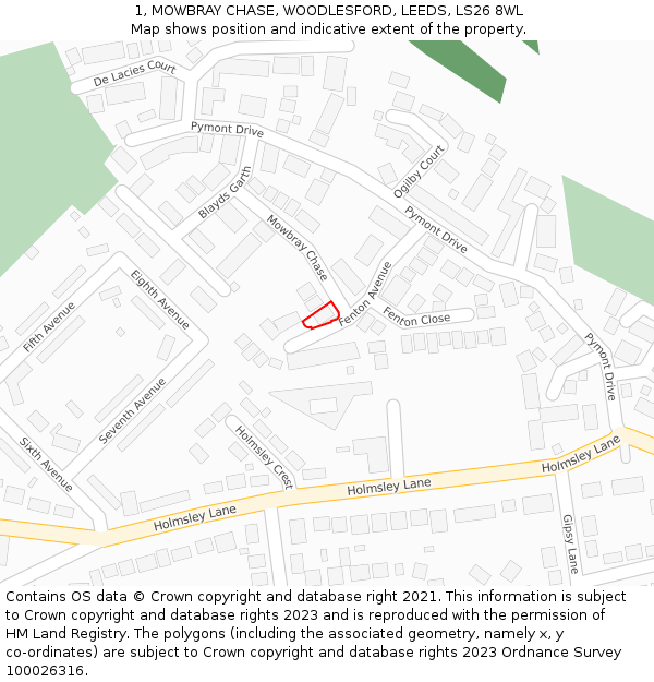 1, MOWBRAY CHASE, WOODLESFORD, LEEDS, LS26 8WL: Location map and indicative extent of plot