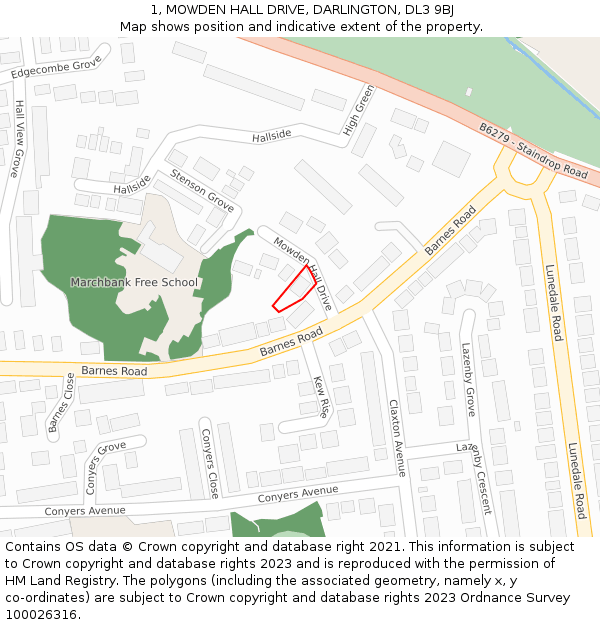 1, MOWDEN HALL DRIVE, DARLINGTON, DL3 9BJ: Location map and indicative extent of plot