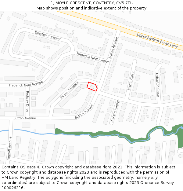 1, MOYLE CRESCENT, COVENTRY, CV5 7EU: Location map and indicative extent of plot