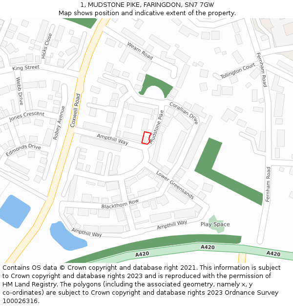 1, MUDSTONE PIKE, FARINGDON, SN7 7GW: Location map and indicative extent of plot