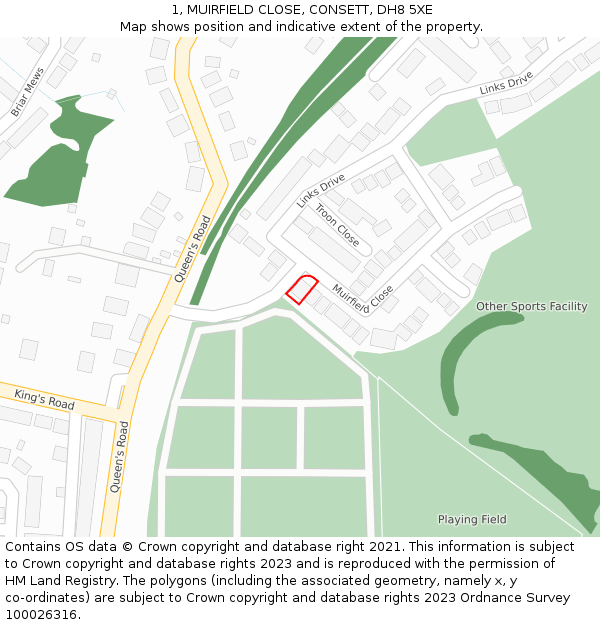 1, MUIRFIELD CLOSE, CONSETT, DH8 5XE: Location map and indicative extent of plot