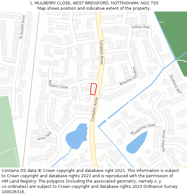 1, MULBERRY CLOSE, WEST BRIDGFORD, NOTTINGHAM, NG2 7SS: Location map and indicative extent of plot