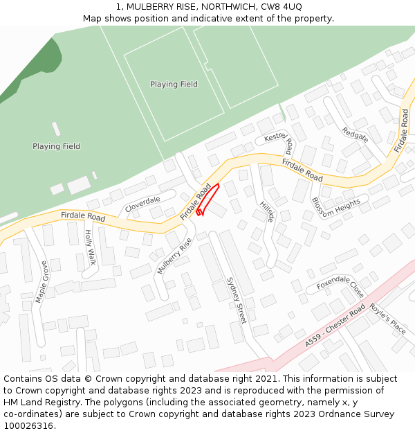 1, MULBERRY RISE, NORTHWICH, CW8 4UQ: Location map and indicative extent of plot