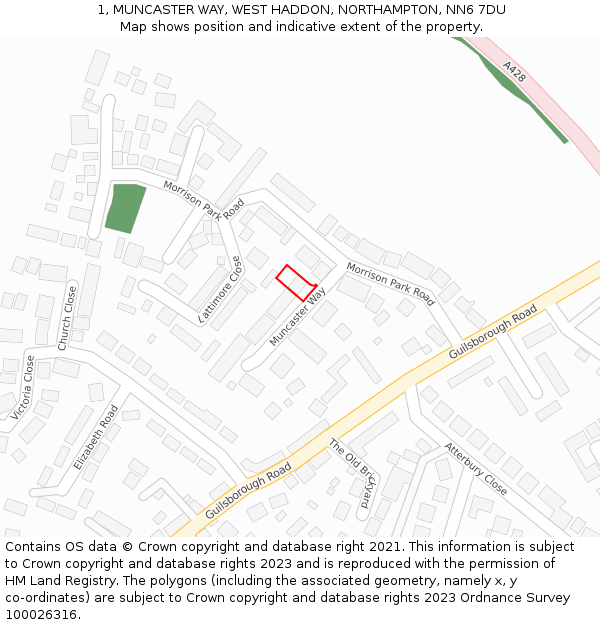 1, MUNCASTER WAY, WEST HADDON, NORTHAMPTON, NN6 7DU: Location map and indicative extent of plot
